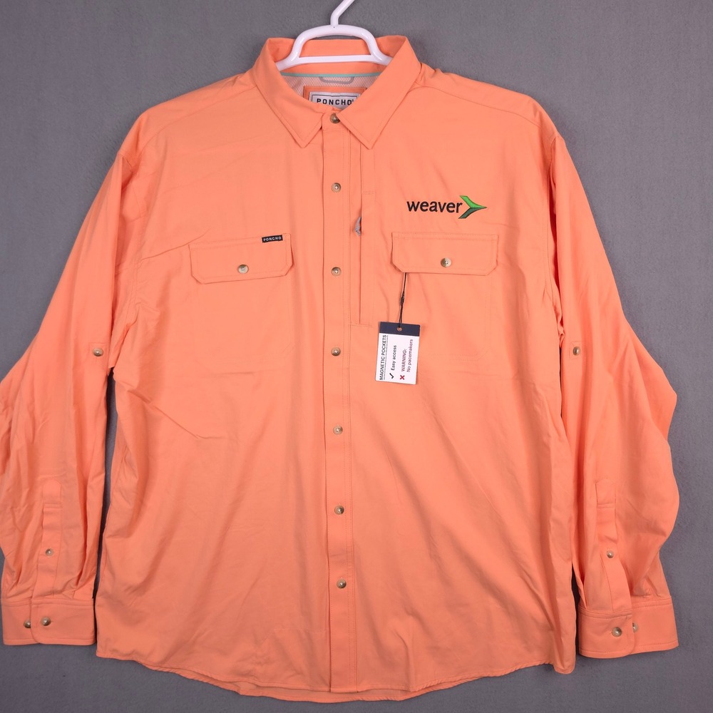 Poncho Outdoors Men XL Regular Fit Weaver Fishing Shirt Peach Long Sleeve NWT